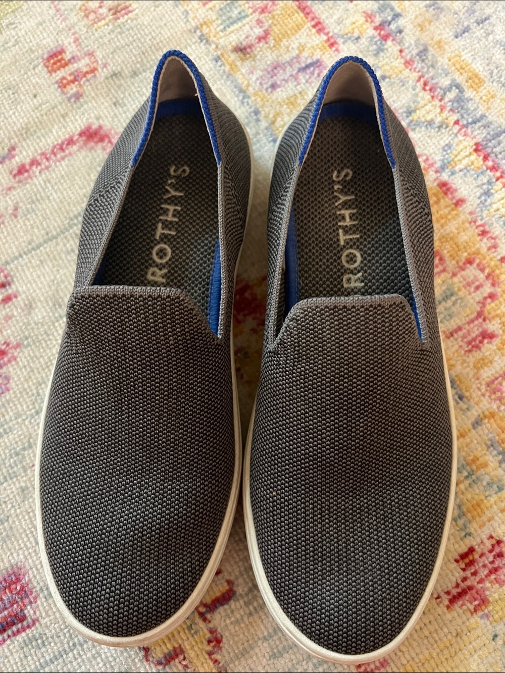Rothy's Men’s Gray Slip-On Loafers with Blue Trim